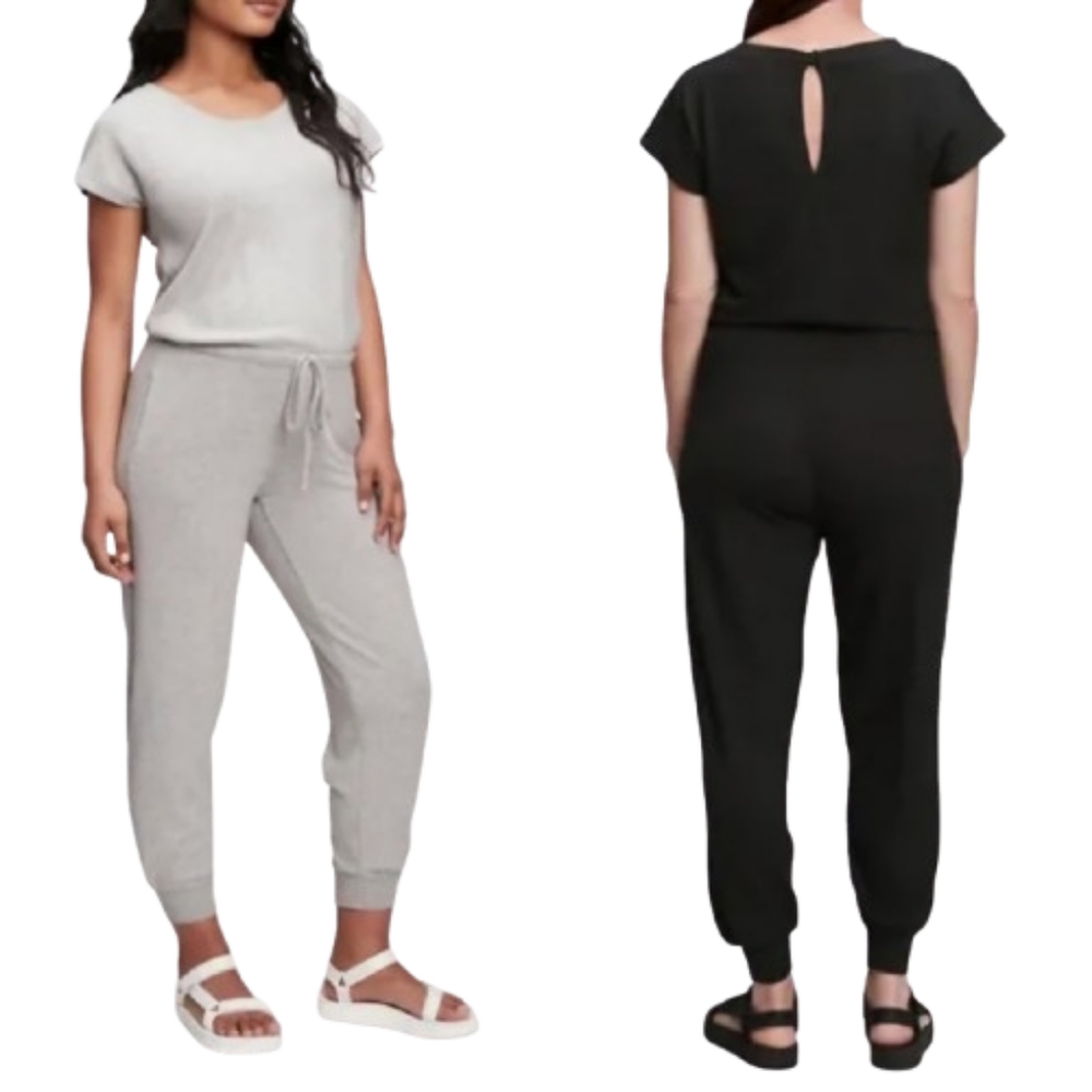 GAP Black Knit Maternity Jumpsuit Pockets Comfy Lounge Jogger Hem
